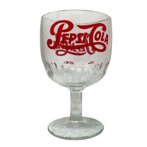 Vintage Pepsi Cola Soda Goblet Thumbprint Heavy Stemmed Schooner Drinking Glass